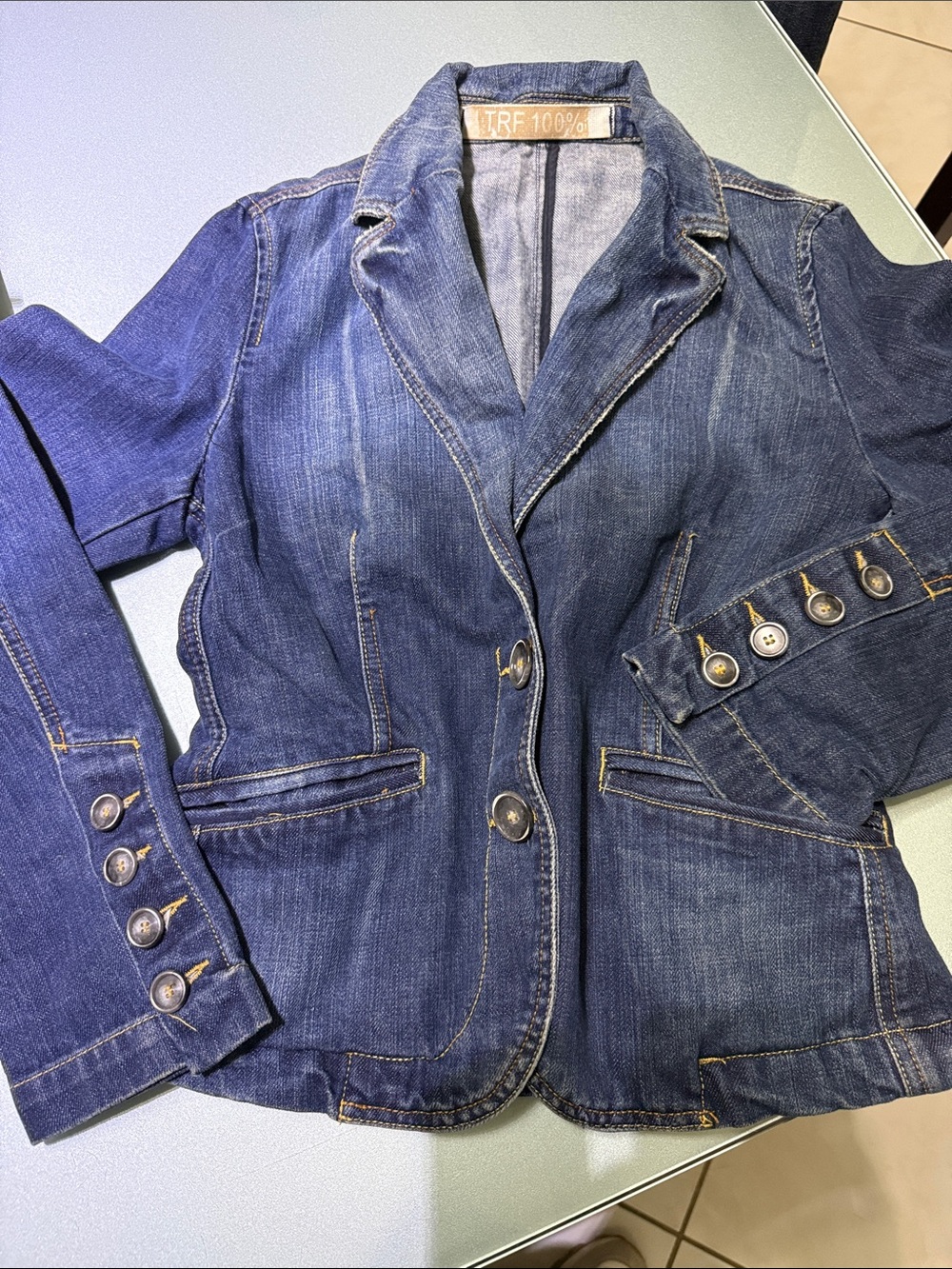 Women's Dark Blue Denim Blazer Jacket
